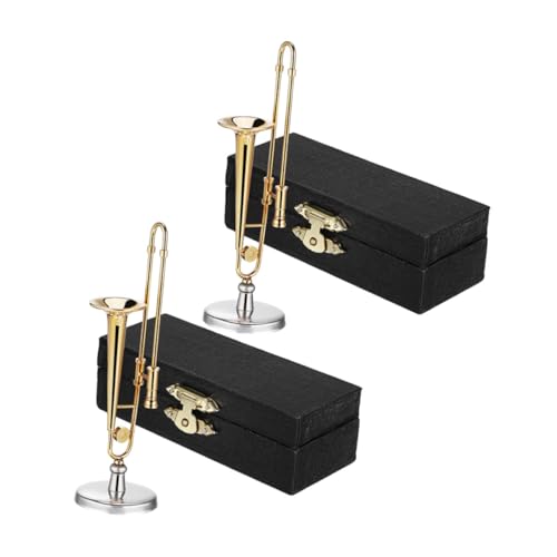 JOINPAYA 2 Sätze Miniatur Posaune Modell mit Ständer und Schwarzem Etui Miniatur musikinstrumente für Puppenhaus Deko Platzsparend Tragbar Detailgetreue Nachbildung für Sammler und von JOINPAYA