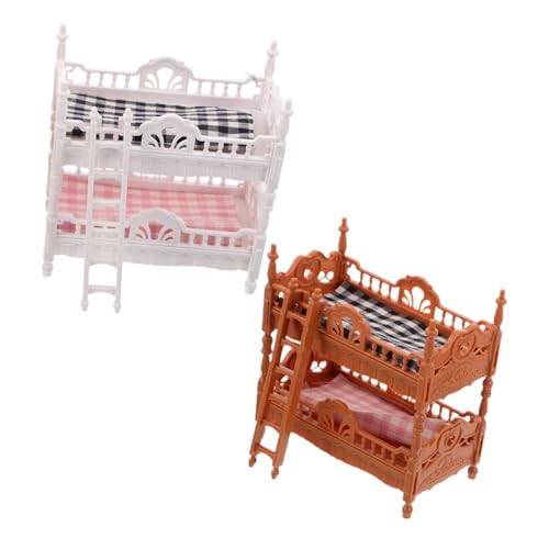 JOINPAYA 2 Sätze Miniatur Puppenhaus Etagenbett mit Leiter Stabiles Kunststoff Stoffmaterial Realistische Schlafzimmermöbel für Rollenspiel Fördert Räumliche Wahrnehmung und von JOINPAYA