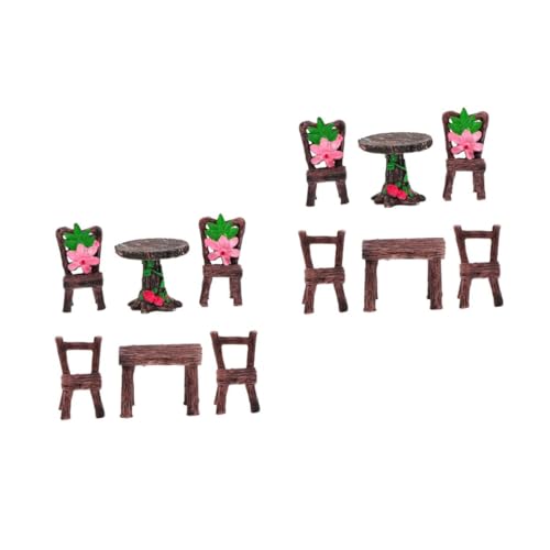 JOINPAYA 2 Sätze Tisch- Und Stuhlset Puppenhaus-gartentisch Mikrostühle Mini-gartenfiguren Mini-gartenmöbel- Mini-möbelstütze Miniaturmöbelmodell Harz Kaffee 6 Stücke * 2 von JOINPAYA