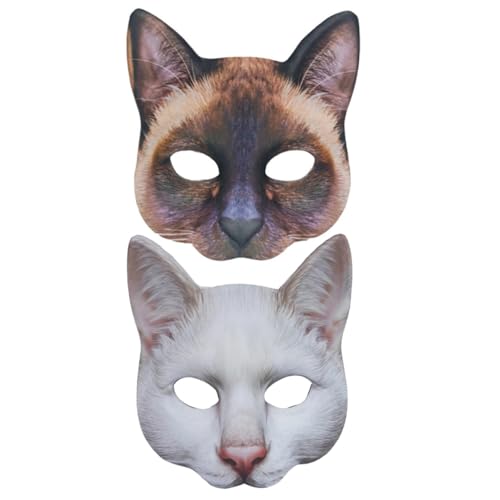 JOINPAYA 2 Stück 1 Satz Bedruckte Tierkatzenmaske Katzenmasken Kostüm halloween masken halloweenmaske kleidung Gesichtsbedeckungen für Tiere neuartige Masken Stoff Weiß von JOINPAYA