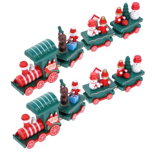 JOINPAYA 2 Stück Holzzugspielzeug holzeisenbahn für weihnachtsbahn Geschenkzug Holzzug weihnachtszug-Set weinachtszug Cartoon-Zug- trainieren hölzern von JOINPAYA