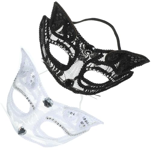 JOINPAYA 2 Stück Katzengesichtskostüme Katzenmaskerade Halloween Katze Für Katzen Auffällige Masken Requisiten Maskerade Party Katze Katze Für Frauen Fuchs Strass von JOINPAYA