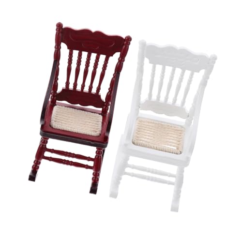 JOINPAYA 2 Stück Maßstab Holz Rocking Chair Stabiles Design Kompakt und Leicht Geeignet für Puppenhaus Möbel Feengarten Dekoration und DIY Bastelprojekte in Braun und Weiß von JOINPAYA