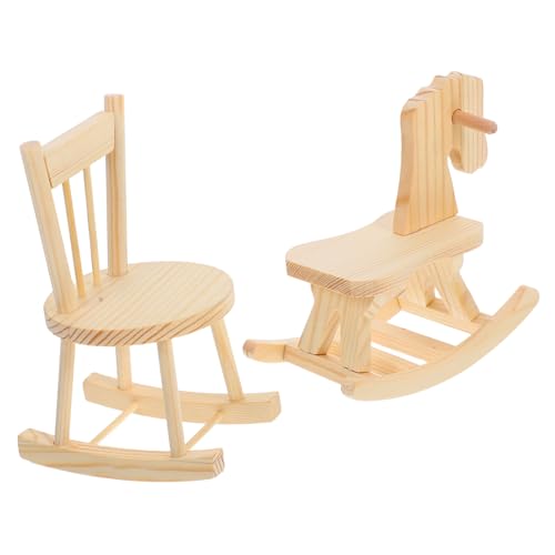 JOINPAYA 2 Stück Miniatur Holz Schaukelstuhl und Schaukelpferd Robuste Kinderzimmer Puppenhaus Möbel Detailreiches DIY Modell Langlebig und Realistisch für Puppenhaus Dekoration von JOINPAYA