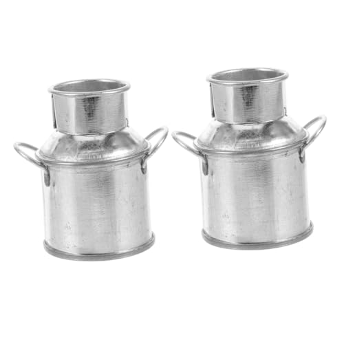 JOINPAYA 2 Stück Puppenhaus Blecheimer künstlich kleine Kunstpflanzen kleine Vase Weißblech Anlage puppenhauszubehör Dollhouse Accessories winzige Vase Miniatur-Eimer-Ornament Metall Silver von JOINPAYA