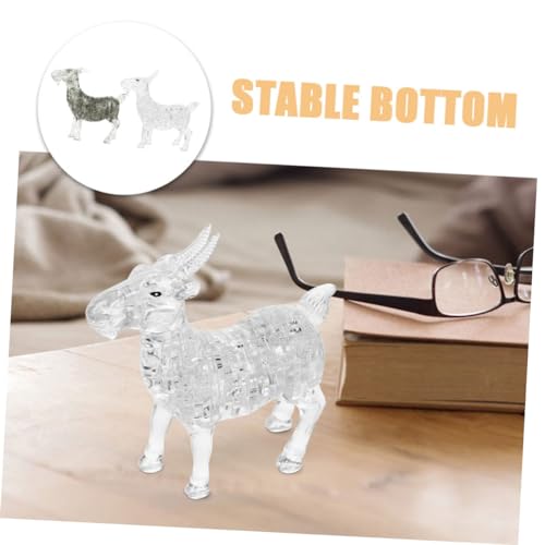 JOINPAYA 2 Stück Puzzle Ziegenfigur Teilig Transparente Kristalloptik Dekorative Tierkopf Skulptur Kreative Heimdekoration Detailreiche Kleine Ziegenstatuen für Büro und Wohnzimmer von JOINPAYA