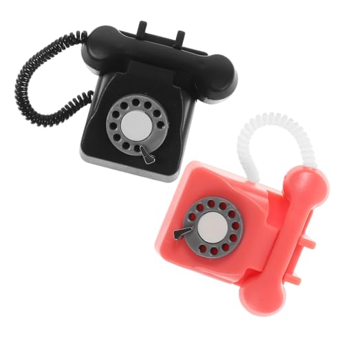 JOINPAYA 2 Stück Teiliges Miniatur Retro Telefon für Puppenhaus Detailgetreues Vintage Wählscheibentelefon Kompakt Leicht Dekorativ für Puppenmöbel und Fotorequisiten von JOINPAYA