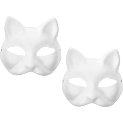 JOINPAYA 2 Stück Weiße Katzenmasken Aus Papier Therian-Masken Unbemalte Fuchsmasken Leere Masken Tier-Halbmasken Diy-Maskenmasken Für Cosplay-Kostüm-Requisiten von JOINPAYA