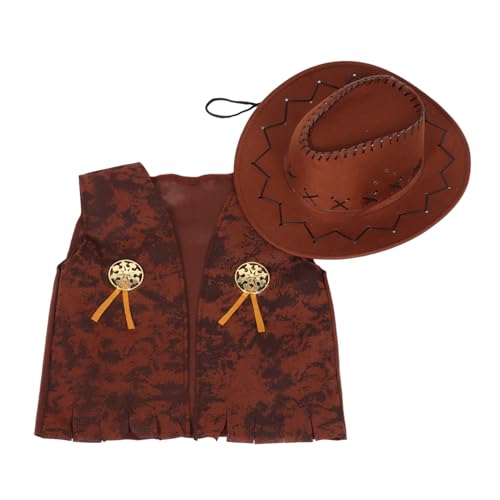 JOINPAYA 2 Teiliges Denim Themenkleid Mit Cowboyhüten Und Weste Kostüm Cowboyhut Maskerade Cosplay Kostüm Western Party Kostüm Cowboyhut Für Erwachsene Halloween Cowboykostüm von JOINPAYA