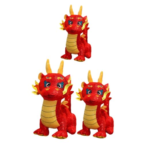 JOINPAYA 3 Stück Jahr der Drachen-Maskottchen-Puppe Drachenspielzeug Miniatur Sachen drachenfiguren Drachen Kuscheltier Drache Stoffpuppe Chinesisches Neujahrspuppenspielzeug PP Baumwolle von JOINPAYA