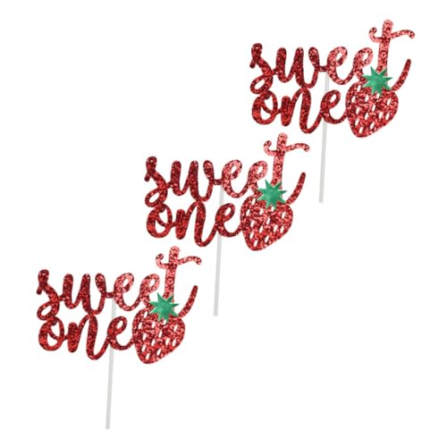 JOINPAYA 3 Stück Kucheneinsatz Cupcake-Topper Exquisite Kuchen -Topper party sachen geburtstagseinladungen bithday cake hochzeitsdeko Fruchtdekore Obst -Topper -Glitzerpuder rot von JOINPAYA