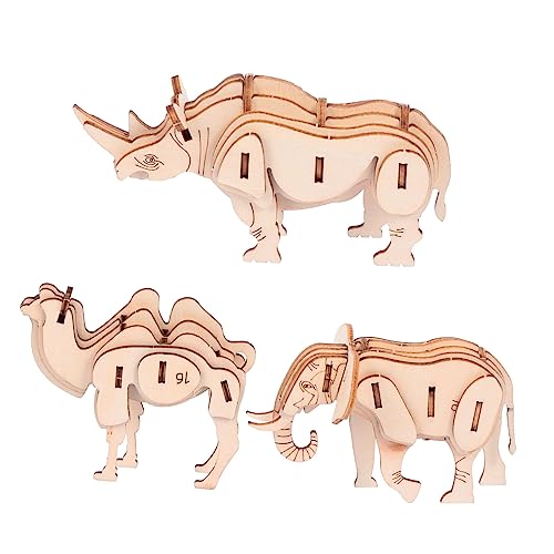 JOINPAYA 3 Stück Teiliges Holzpuzzle Tiermodelle Elefant Kamel Lehrreiches Puzzle für Fördert Kreativität und Logisches Einfach zu Montieren für Jungen von JOINPAYA