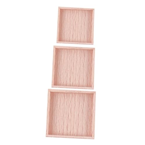 JOINPAYA 3 Stück Teiliges Miniatur Holztablett Handgefertigte Puppenhaus Dekoration aus Buchenholz Quadratische Servierplatten in Klein Mittel Groß für Mini Küchenaccessoires und von JOINPAYA