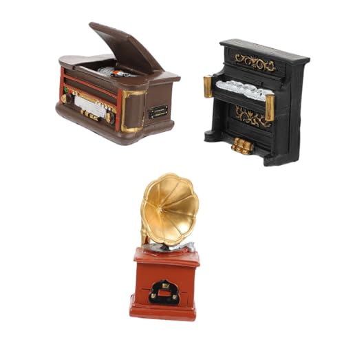 JOINPAYA 3 Stück Teiliges Miniatur Ornamente aus Resin Kompakte Vintage Dekoration mit Grammophon Klavier und Plattenspieler Kreative Tischdekoration für Wohnzimmer und Schreibtisch von JOINPAYA