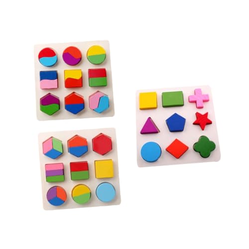 JOINPAYA 3 Stücke Geometrie-Puzzle holzpuzzle holzspielzeug Kreatives Lernspielzeug Pädagogisches für Geometrieerkennungsspielzeug Geometrietafel Bambus von JOINPAYA