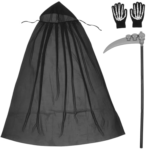 JOINPAYA 3 Teiliges Halloween Kostü Set Für Erwachsene Schwarzer Umhang Handschuhe Und Requisite Für Tod Cosplay Für Damen Und Herren JOINPAYA 3 Teiliges Halloween Kostü Set Für Erwachsene Schwarzer Umhang Handschuhe Und Requisite Für Tod Cosplay Für Damen Und Herren von JOINPAYA