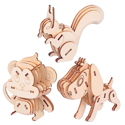 JOINPAYA 3 Teiliges Holz Tierpuzzle Puzzles Für Kleinkinder Kinderpuzzles 3D Puzzles Für DIY Modellspielzeug Bastelpuzzle Lernpuzzles Tierpuzzle Modell von JOINPAYA