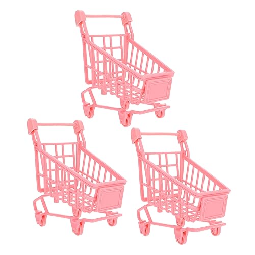 JOINPAYA 3St Einkaufswagen-Ornamente kinderküche kinderspielzeug Dekorative Einkaufswagen mini sackkarre Korb Küchenwagen Simulierter Supermarktwagen Mini-Einkaufswagen Abs Rosa von JOINPAYA