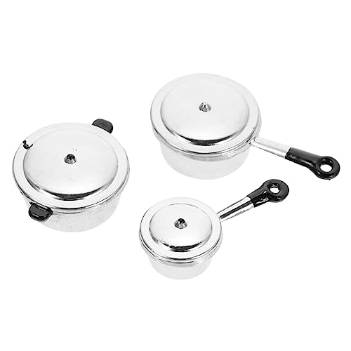 JOINPAYA 3-teiliges Miniatur-töpfe-Set Heimdekoration Mini-suppentopf Für Jungen Und Mädchen Spielzeug Silberfarbener Schwarzer Griff von JOINPAYA