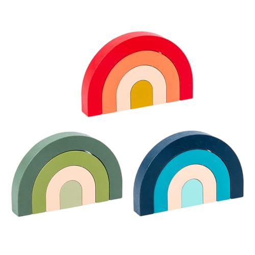 JOINPAYA 3 Stück Regenbogenblöcke Aus Holz Pädagogisches Kinderspielzeug Mit Bemalten Farben Baustein-Puzzle Für Kinder von JOINPAYA