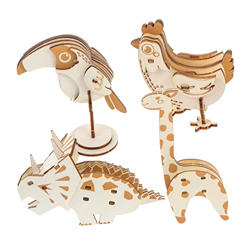 JOINPAYA 4 Stück Holzrätselmodell 3D-Puzzle Puzzlespielzeug Puzzle kinderpuzzle tierpuzzle laubsägen für puzzlematte 3D-Rätsel Holzpuzzle für hölzern Khaki von JOINPAYA