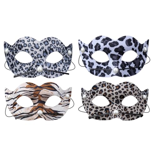 JOINPAYA 4 Stück Leopardenmaske Maskerade Für Paare Gruselige Halloween-maske Katze-halloween Geistermaske Tiermasken Für Erwachsene Halloween -masken Plüsch Maskerademaske Pvc-patch von JOINPAYA