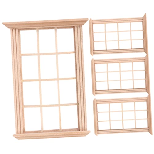 JOINPAYA 4 Stück Miniatur Holzfenster Teiliges Puppenhaus Fenster Modell Handgefertigt Realistisch für Mini Haus Dekoration von JOINPAYA