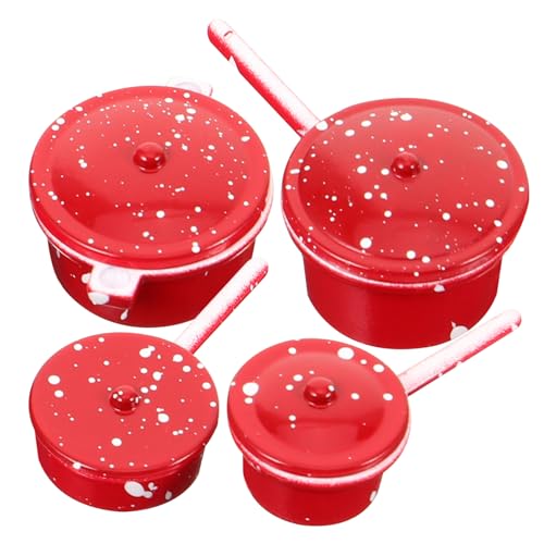JOINPAYA 4 Stück Miniatur- Miniaturen Puppenhaus Mini-Essen Mini- -miniaturtöpfe Mini- -mini-kochgeschirr Pädagogische Minikocher Dekoratives Mini-kochgeschirr Metall Rot von JOINPAYA