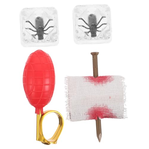 JOINPAYA 4-teiliges Party-streich-Requisiten-Set, Wasserspritzring, Künstlicher Nagel Durch Den Finger, Trickspielzeug, Künstliche Insekten, Eiswürfel, Ideal Für Halloween-Partys von JOINPAYA