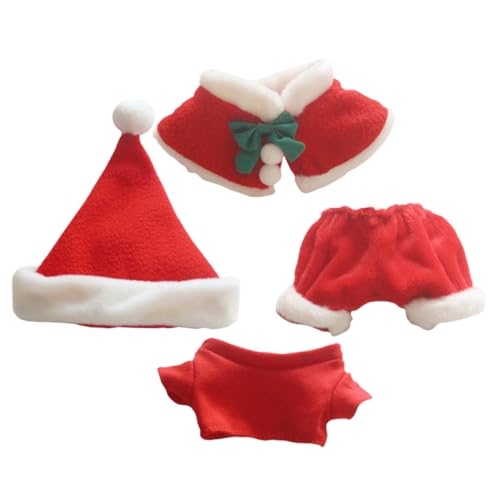JOINPAYA 4-teiliges Set Puppe Weihnachtsmann Kleidung Puppe Weihnachtsoutfits Puppe Weihnachtskleidung Puppe Weihnachtsmütze Mädchenpuppen-Outfits Weihnachtspuppenkleidung Baumwolle Rot von JOINPAYA