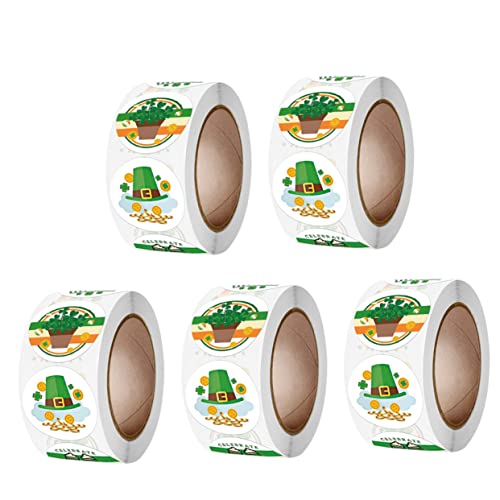 JOINPAYA 5 Rollen Vierblättriger Aufkleber Dekoration Etiketten Aufkleber Siegelaufkleber Geschenktütenaufkleber St Patrick's Aufkleber Feiertagsdeko Etiketten Verpackungsaufkleber von JOINPAYA