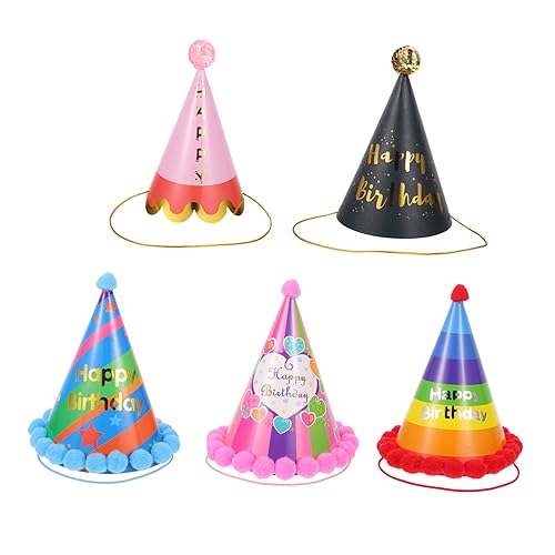 JOINPAYA 5 Stück Geburtstagshut Partyhut Kegelhut Für Bommel-geburtstagsmütze Mützen Albern Kindergeburtstagsmütze Hüte Für Geburtstag Kopfschmuck Haustierkappen Papier von JOINPAYA