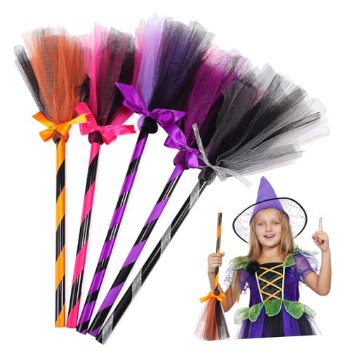 JOINPAYA 5 Stück Teiliges Halloween Hexenbesen in Farben Dekorativer Leichter Besen mit Faltbarem Kopf als Party Requisite und Kostümzubehör für Halloween Dekoration von JOINPAYA
