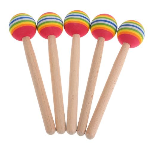 JOINPAYA 5 Stück Teiliges Regenbogen Holzschlägel für Weiche Schlägel mit Buntem Schwamm Spielerisches Schlaginstrument für Hand Percussion Fördert Kreativität und Hand Auge Koordination von JOINPAYA