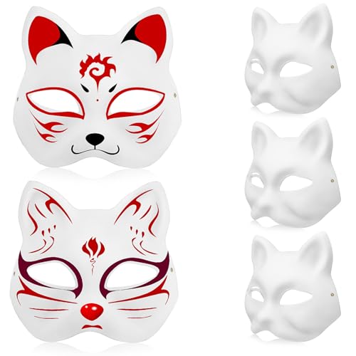 JOINPAYA 5 Stück Weiße Katzen-Gesichtsmaske: Therian Blank Unvollendete Maskerade-Papiermaske Für Kostüm-Cosplay von JOINPAYA
