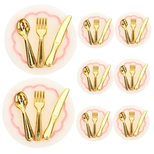JOINPAYA 6sätze Miniatur Küchenaccessoires Teiliges Mit Tellern Gabeln Und Löffeln Für Kreative Spielsz Szenen Im Maßstab Rosa Und Gold von JOINPAYA
