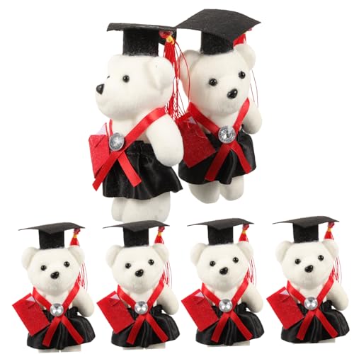 JOINPAYA 6 Stück Abschlusssaison Dr. Bär Tragen Abschluss 2021 Abschlussgeschenk 2021 Abschluss Handwerk Bärengraduierung in Der Kappe Abschluss Bär Desktop-Ornament Vlies Rot von JOINPAYA