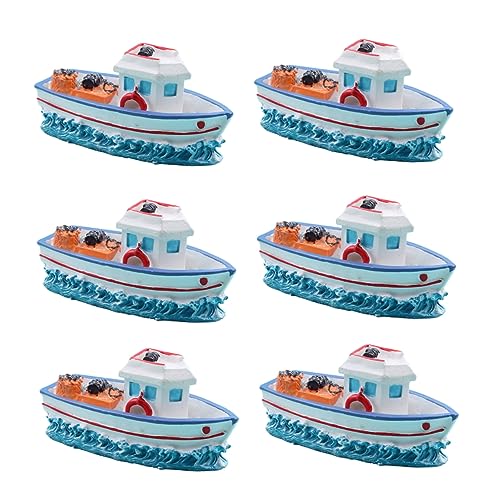 JOINPAYA 6Stücke Kleiner Fischerboot aus Harz Kreatives Bootsmodell für Mikrolandschaft Dekoration für Aquarium Garten und Heim Miniatur Fischerboot für Feiertage und Geburtstagsgeschenke von JOINPAYA