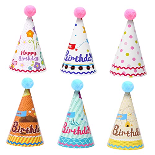 JOINPAYA 6 Stück Geburtstagshut Hüte für Babymädchen Hut-Dekore Mädchengeburtstag Kopfschmuck Mädchen Hüte partyhüte kindergeburtstags dekoration Ball-Geburtstags-Kappe Papierkappe von JOINPAYA
