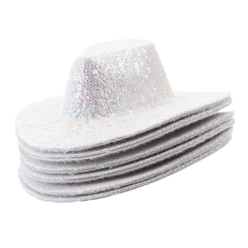 JOINPAYA 6 Stück Mini Cowboyhüte aus Künstlichem Leder Weiß Glitzer Miniatur Hüte für Puppen Partydekoration Westernstil von JOINPAYA