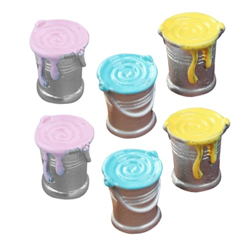 JOINPAYA 6 Stück Simulierter Farbeimer Winzig Mini Puppe Kleines Hauszubehör in Form Eines Farbeimers Dekorative Kleine Farbeimermodelle Kleine Farbtopffiguren Eimer-Modell- Harz von JOINPAYA