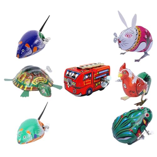 JOINPAYA 7 Stück Retro-Aufzieh-Blechspielzeug Lustiges Uhrwerk-Spielzeug Vintage-Eisenfeder Frosch Kaninchen Maus Spielzeug Tiere Figuren Cartoon Niedlich Kinder Partygeschenke Jungen von JOINPAYA