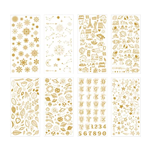 JOINPAYA 8 Blatt Heißprägeaufkleber Kreative Tagebuchaufkleber Selbstklebende Aufkleber Dekorative Aufkleber Golden JOINPAYA 8 Blatt Heißprägeaufkleber Kreative Tagebuchaufkleber Selbstklebende Aufkleber Dekorative Aufkleber Golden von JOINPAYA