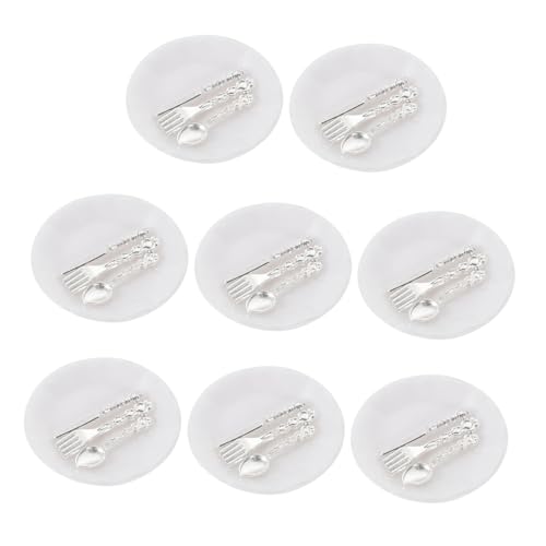 JOINPAYA 8 Sätze Puppenzubehör Mini - Mini-küchenplatten Hausrequisiten Mini-Geschirr-kit Mini-geschirrverzierungen Miniatur-gabeln, Löffel Mini- -küchenzubehör Weiß Plastik von JOINPAYA