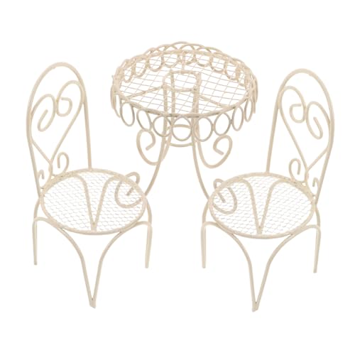 JOINPAYA Elegantes Tisch und Stuhl Set für Puppenhaus und Mikrolandschaft Hochwertige Mini Gartenmöbel Klassischem Cremeweiß für Kreative Deko von JOINPAYA
