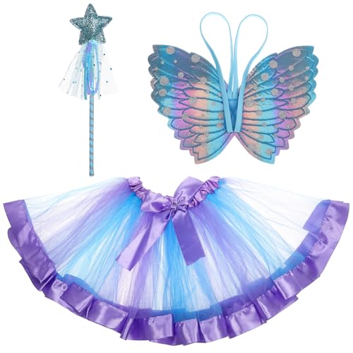 JOINPAYA Feenflügel-Kostüm: Schmetterlingsflügel Feenprinzessinnen-Zauberstab Tutu-Rock-Set Für Ausgefallene Verkleidungsaccessoires Cosplay-Partys Halloween von JOINPAYA