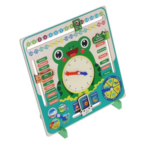 JOINPAYA Holz Lernspielzeug für Frosch Uhr und Kalender Montessori Kognitive Lehrhilfe Datumsverständnis für Kindergarten und Früherziehung Fördert Spielerisches Lernen von JOINPAYA