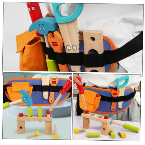 JOINPAYA Holz Reparaturwerkzeug mit Pädagogisches Handwerkzeug für Kleinkinder Kreatives Holzwerkzeug Feinmotorik und Vorstellungskraft Praktischem Gürteltasche von JOINPAYA