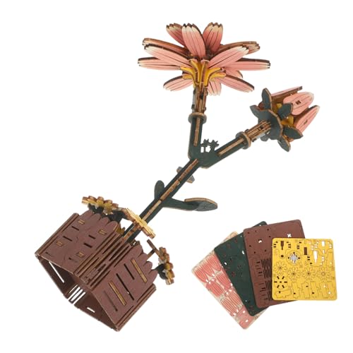JOINPAYA Holzblumen Puzzle mit Vase Holz Daisy Blüten DIY Bastelset für Pflanzenstrauß Aufbau Kreatives Holzblumen Modell für Altersgruppen Entspannende Handarbeitsidee Langlebiges Material von JOINPAYA