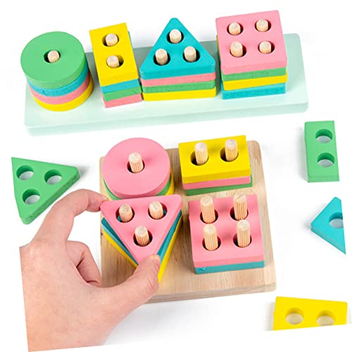JOINPAYA Holzspielzeug BAU Konstruktionsspielzeug Buntes Stapelspiel Geometrische Formen Steckspiel für Montessori Pädagogisch Intelligenz Kreatives Lernspielzeug Zufällige Zufällige Farbe von JOINPAYA